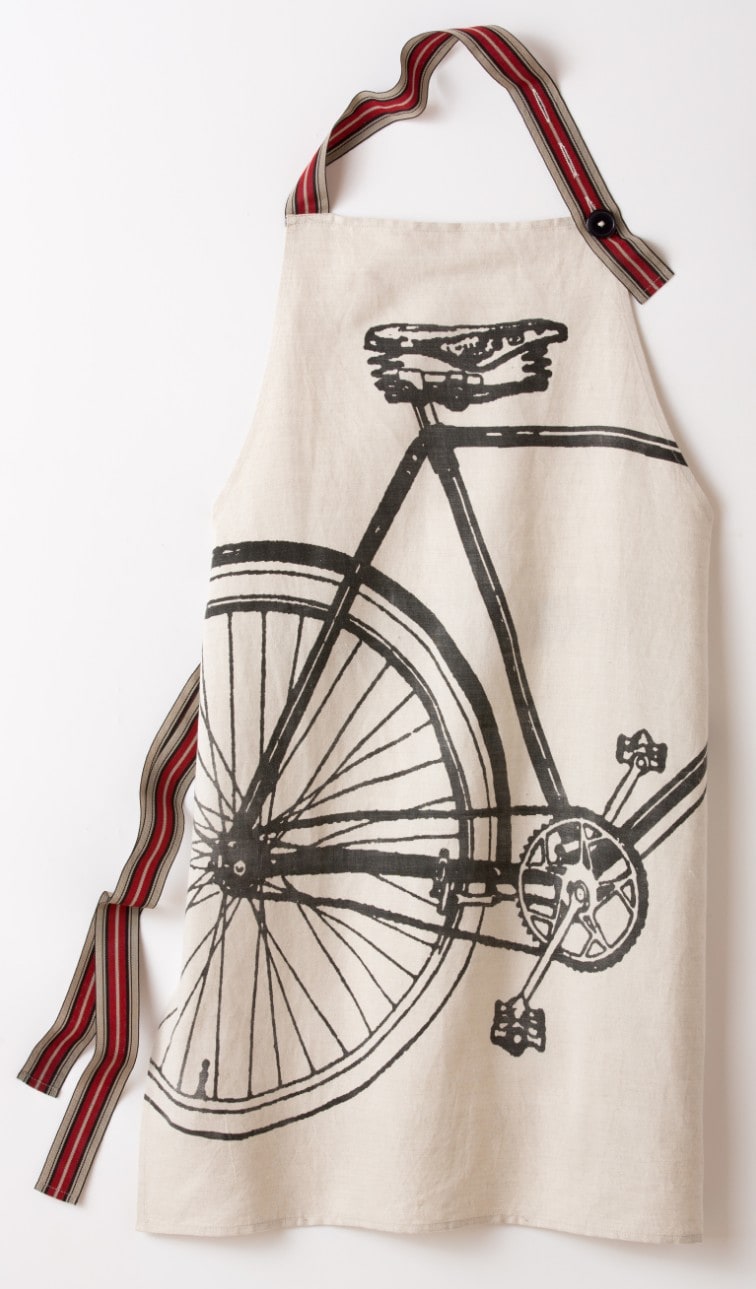 For the gourmet cyclist, linen Bike Apron, $60. 