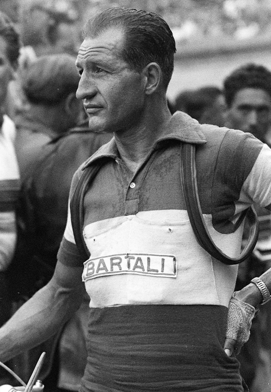 Gino Bartali  after finishing the Tour de France in a scene from the film  MY  ITALIAN SECRET  directed by Oren Jacoby  © Storyville Films