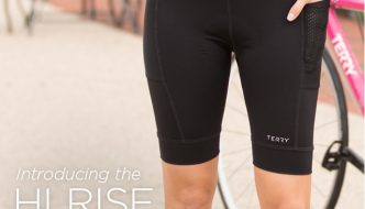 Photo of cyclist model wearing Holster Hi Rise Cycling Shorts by Terry