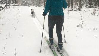 Terry Bicycles staff give new life to old bike tights on the ski trail