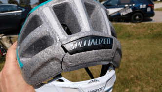 Broken helmet after a bike accident