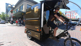UPS ebike delivery truck in downtown Seattle