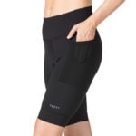 Photo of detail of Terry Holster Prima bike short, showing stretch mesh pocket and compression fit