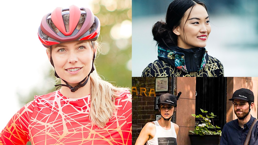 Collage of photos showing new bike helmets for women in 2019