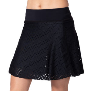 Photo of model wearing the Terry Rebel Cycling Skort, showing front view.