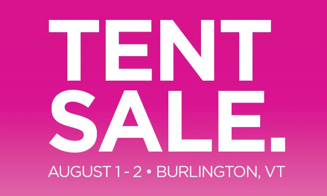 Image of text reading Terry Tent Sale August 1 & 2, 2019, Burlington, Vermont