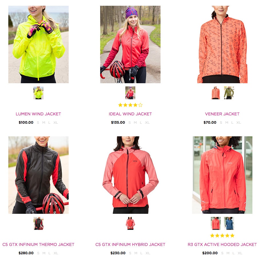 Terry Outerwear category showing item thumbnails with preview of alternate color choices