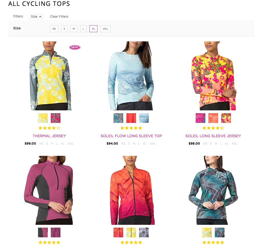 View of Terry Cycling Tops category with showing swatches for alternate colors available.