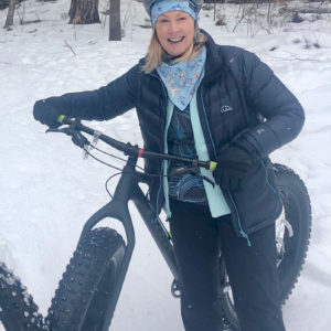 Lisa is dressed in Terry and ready with her rented fat bike
