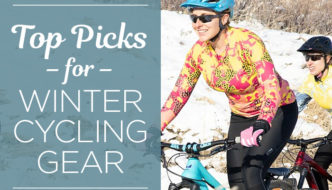 Women riding mountainbikes on snow covered trails, wearing Terry winter cycling gear
