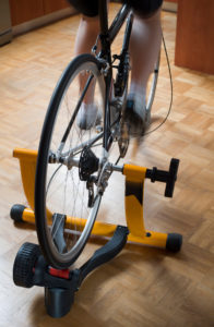 A bike trainer that holds the back wheel, turning a road bike into a stationary bike