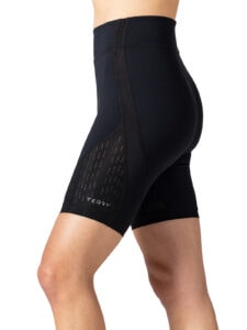 Rebel Bike Short showing ventilation accent on leg. Best women's bike shorts for Peloton and indoor cycling