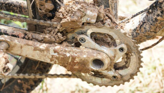 Dirty mountain bike covered with mud and dirt – time for some bicycle spring cleaning