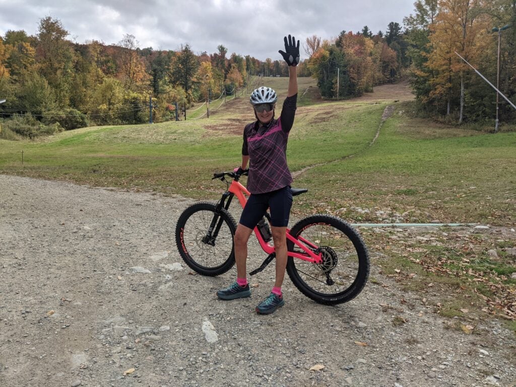 Annie MacDonald is ready to ride the Mountain Bike Trails at Cochran's Ski Area, Richard's Ride 2021.