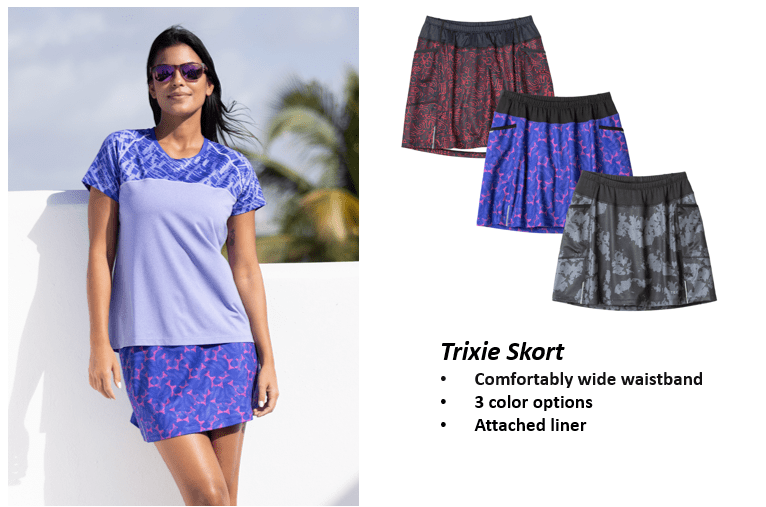 Trixie Skort: Comfortably wide waistband; 3 color options; Attached liner